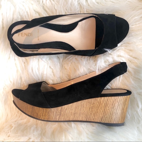 FENDI SUEDE WEDGE PLATFORM SLINGBACK SANDAL - Picture 1 of 9